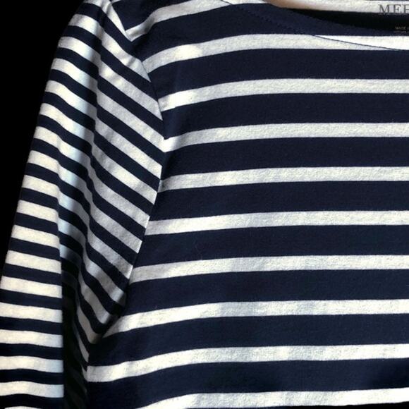 102. Merona Striped Boatneck Top Size Medium Blue White Nautical Preppy - Picture 10 of 13